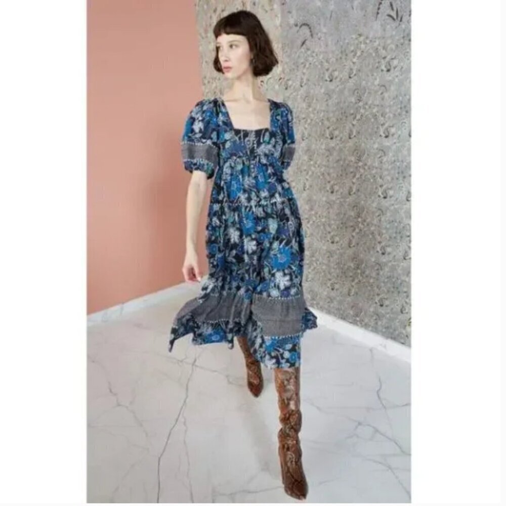 Ulla Johnson Nora Floral Midi Dress Size 2 Puff Sleeve Peasant NWT